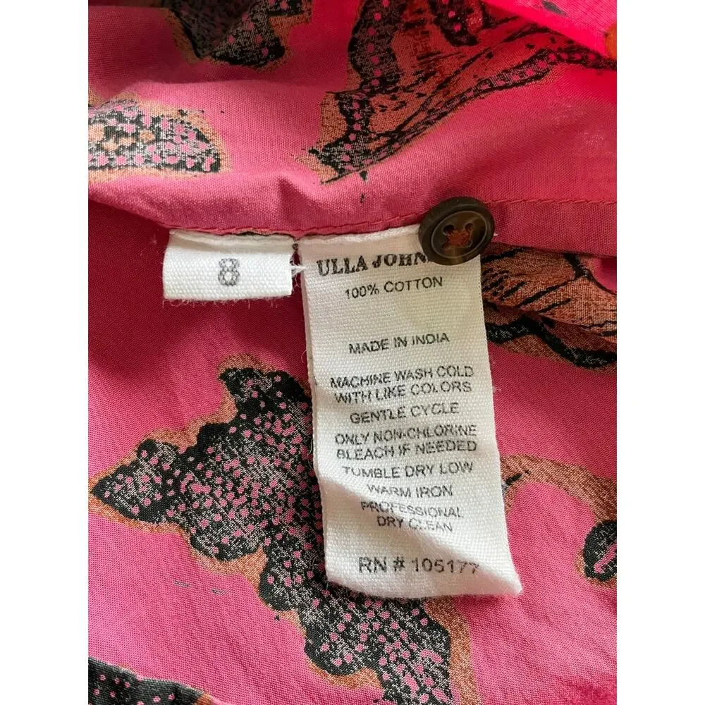 Ulla Johnson Coral Pink Floral Puff-Sleeve Blouse